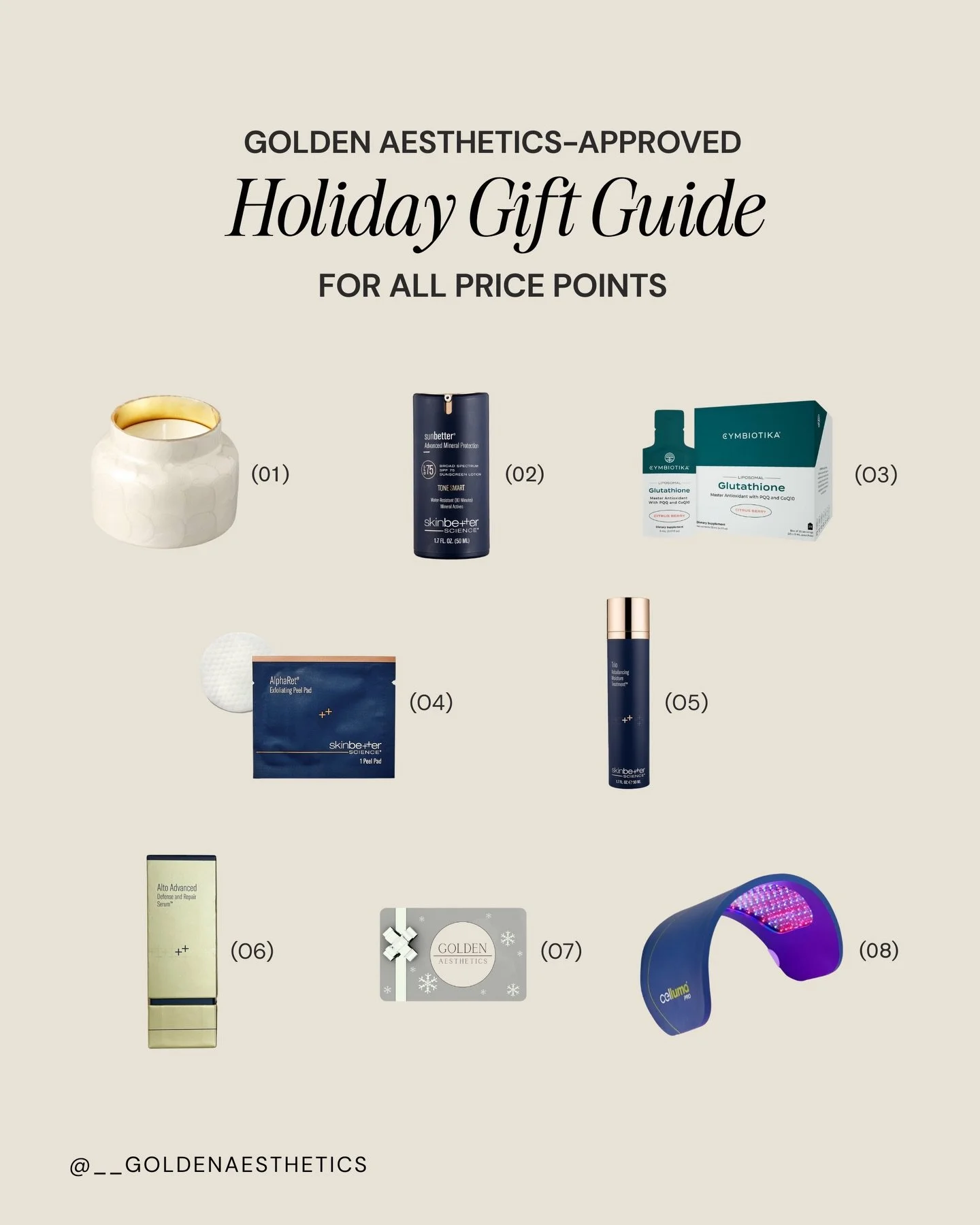 Golden Aesthetics&ndash;approved holiday gift guide ✨ Curated for every price point and the girl with impeccable taste.

&nbsp;1. @capribluecandles Volcano Capiz Jar Candle: A cult favorite with warm tropical notes and a sculptural jar that instantly