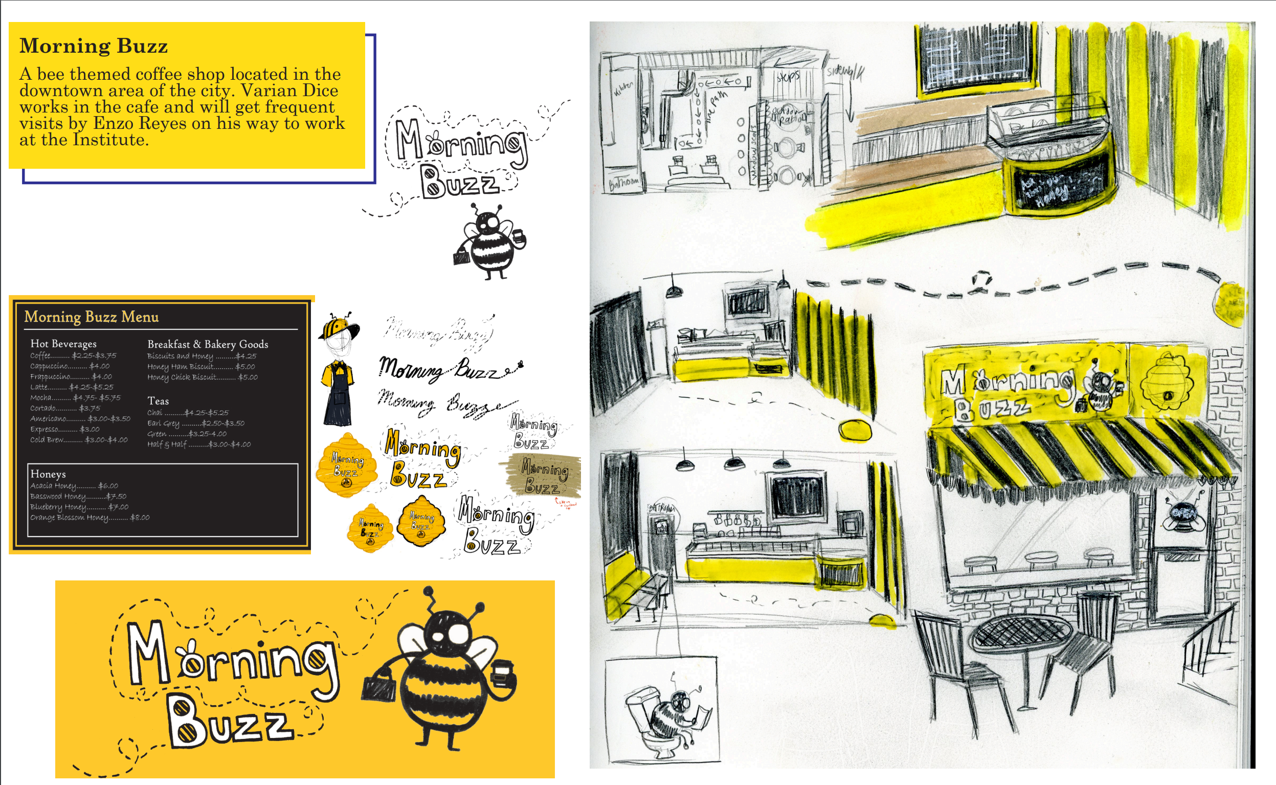 Concept Art for Morning Buzz - Coffee shop that Warp (Varian Dice) works at