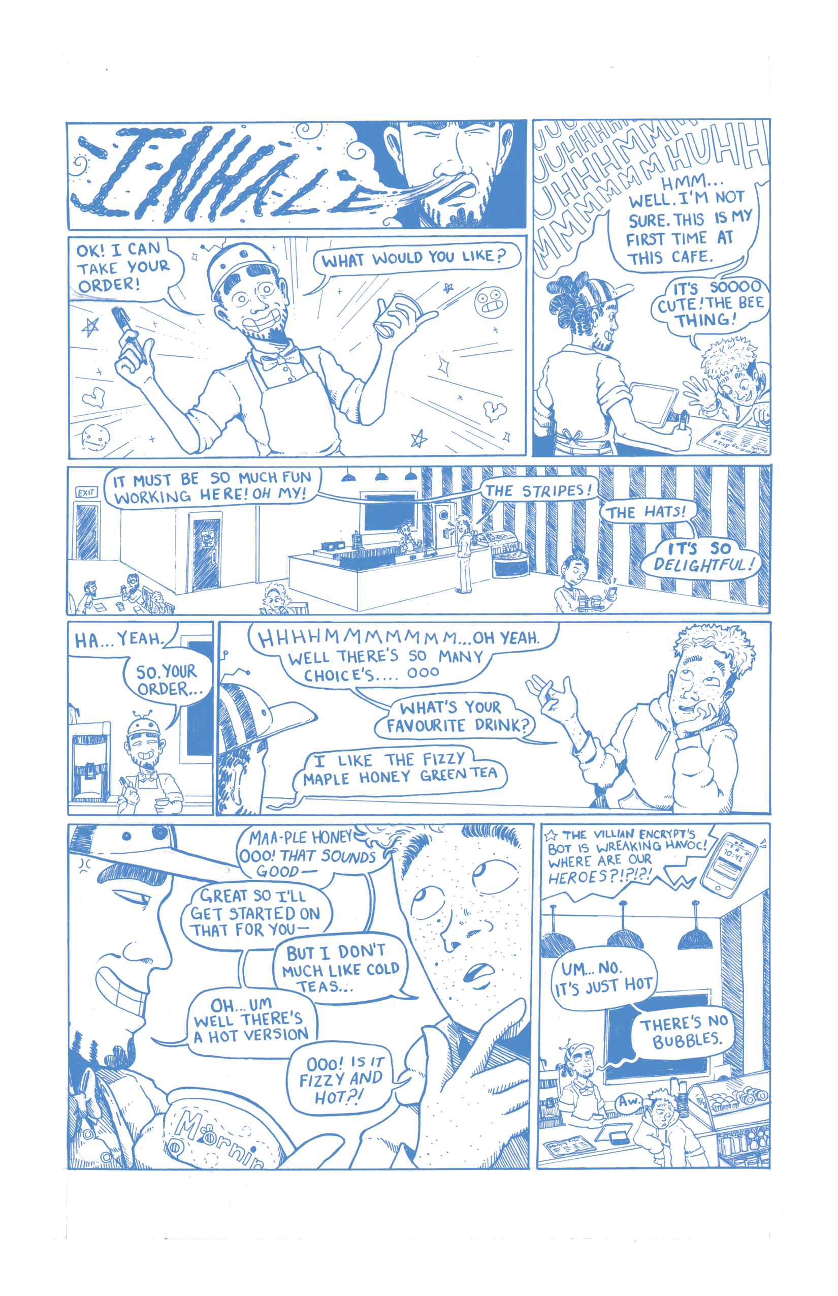 Page from mini-comic "Warped Justice - Customer Service"