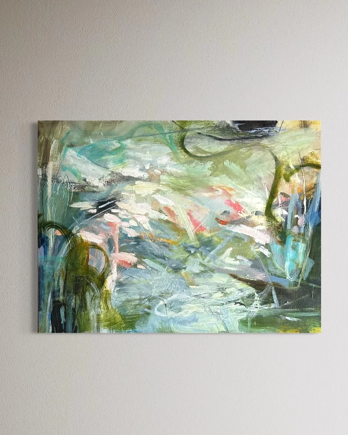 Why Wait? | 48&rdquo;x36&rdquo; | Mixed Media on Canvas

The studio is alive with these. Layered with marks, movement and softer passages. The color sings. Can you hear it?

#expressive 
#colorist 
#artforthesoul 
#painterslife 
#contemporarylandscap