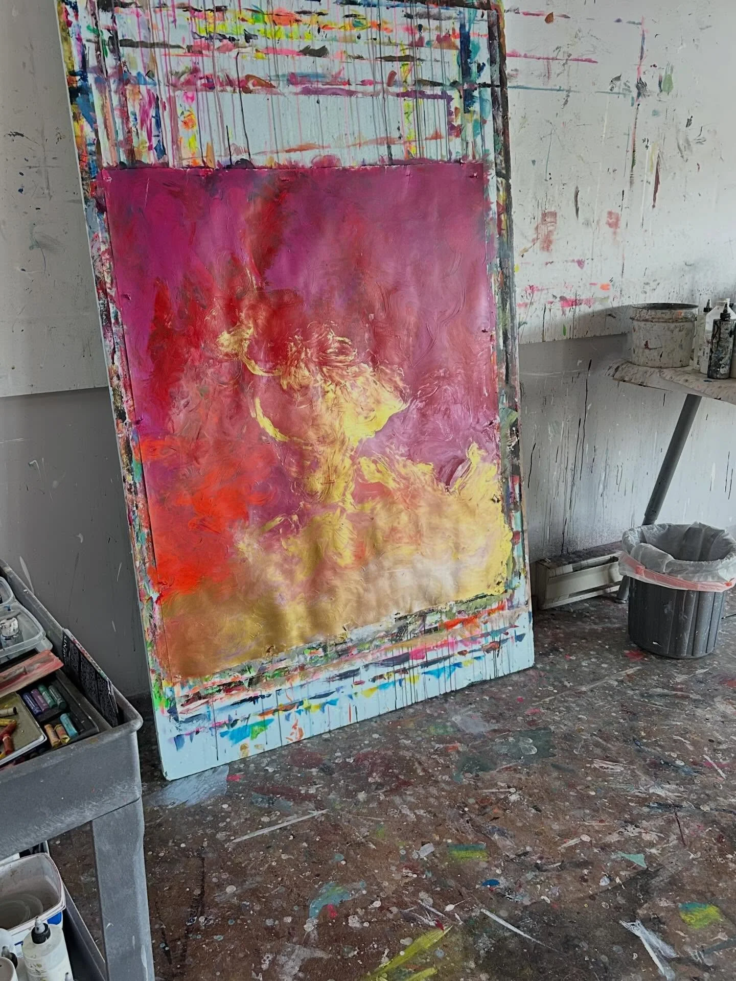 Morning in the studio: 

I don&rsquo;t know what to say. Don&rsquo;t really have words for this. It&rsquo;s just pure expression of colour to soothe my soul. 

More layers will come. And in those sessions, I&rsquo;ll be meeting the paper from the tru