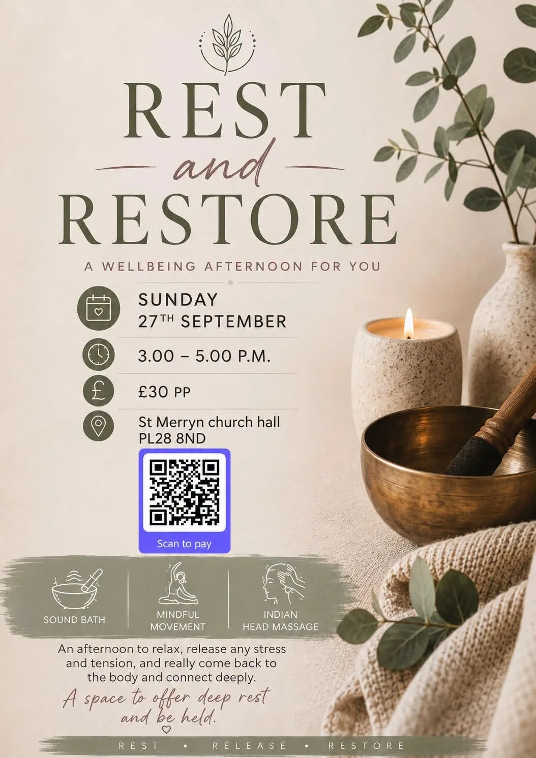 A space to simply BE… 🤍
Sometimes we don’t need to do more.
We need to pause.
To breathe.
To soften.
To rest.
Mel, Tracey & Celtie are creating a nourishing afternoon where you can step away from the busyness of life and come home to yourself.
🌿 Me