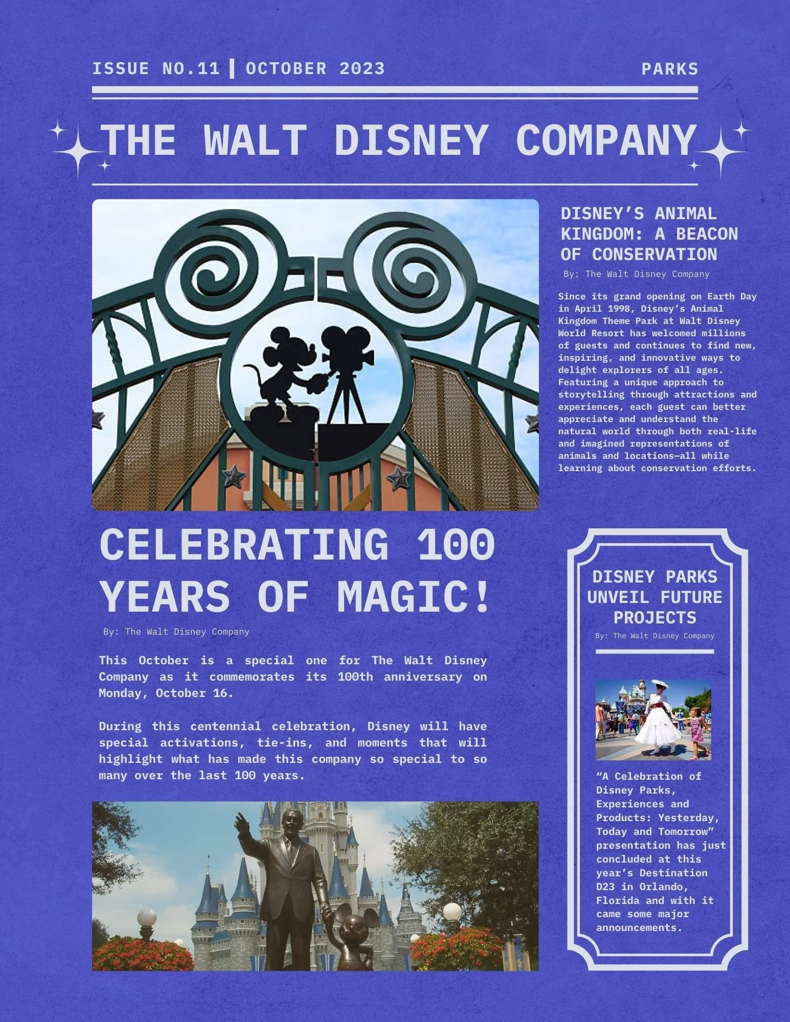 This newsletter was designed with Canva, this page focused on the parks at Disney.