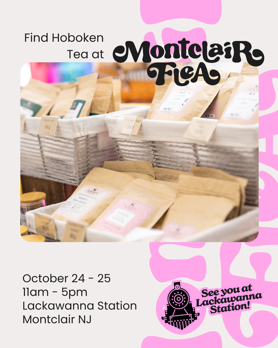 flyer advertising Hoboken Tea Company at the Montclair Flea on October 24-25