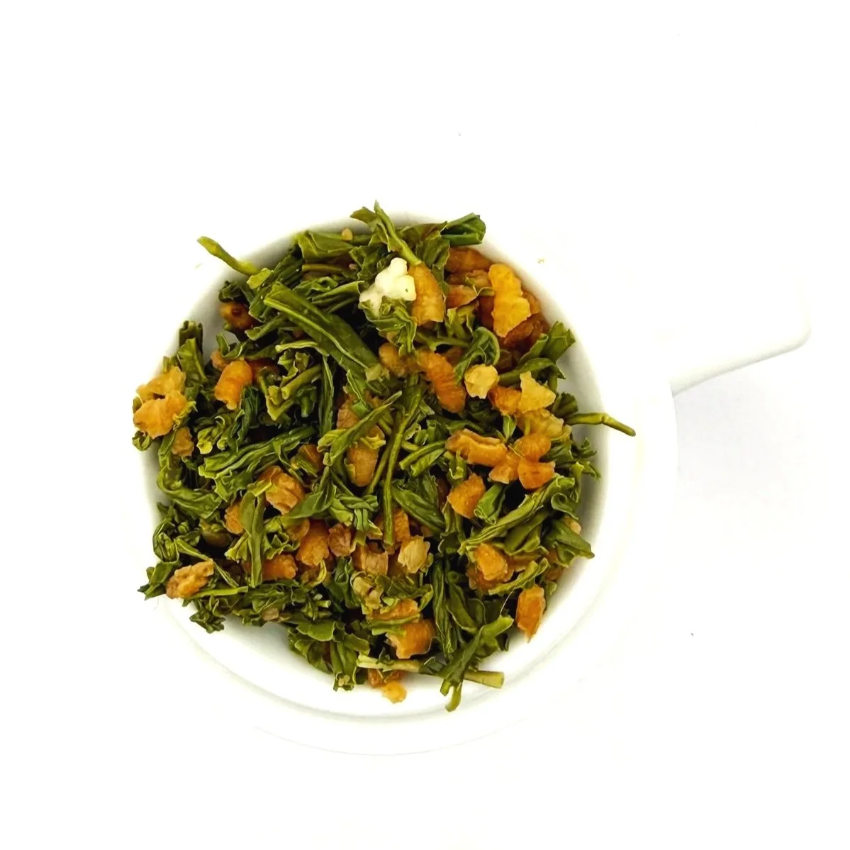genmaicha loose leaf green tea leaves with roasted rice after straining