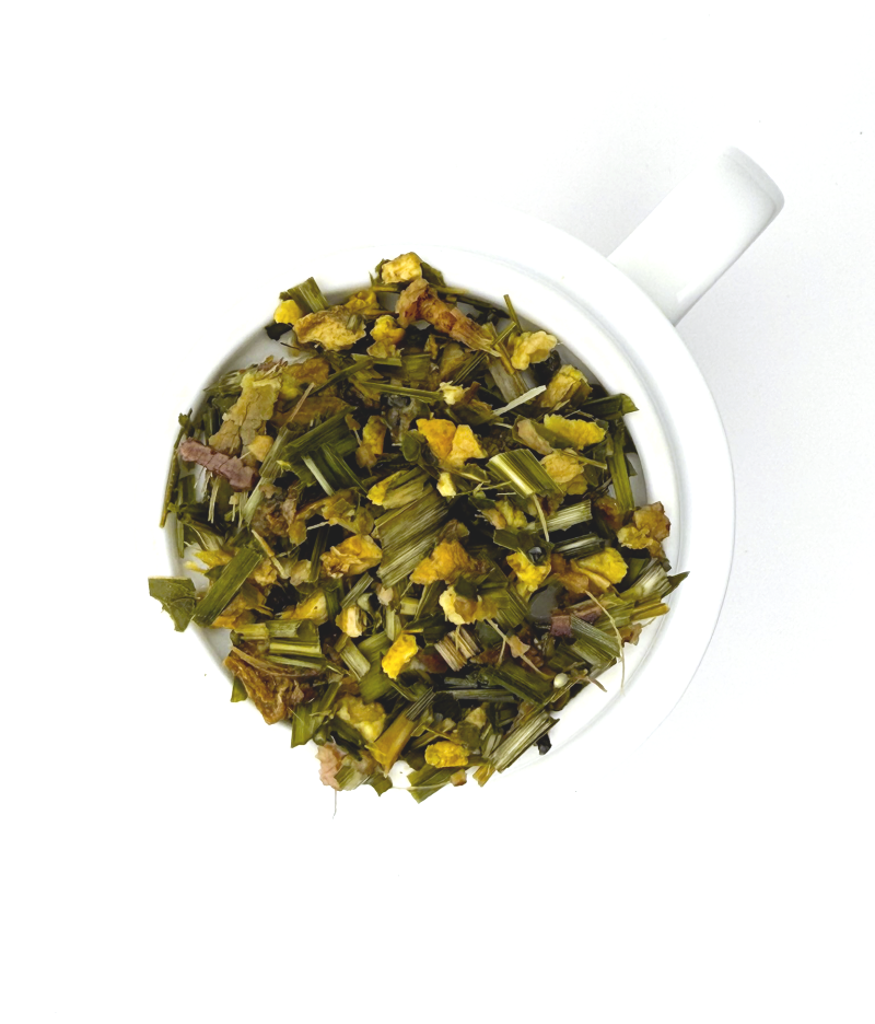 a pile of wet loose leaf herbal tea on a white background