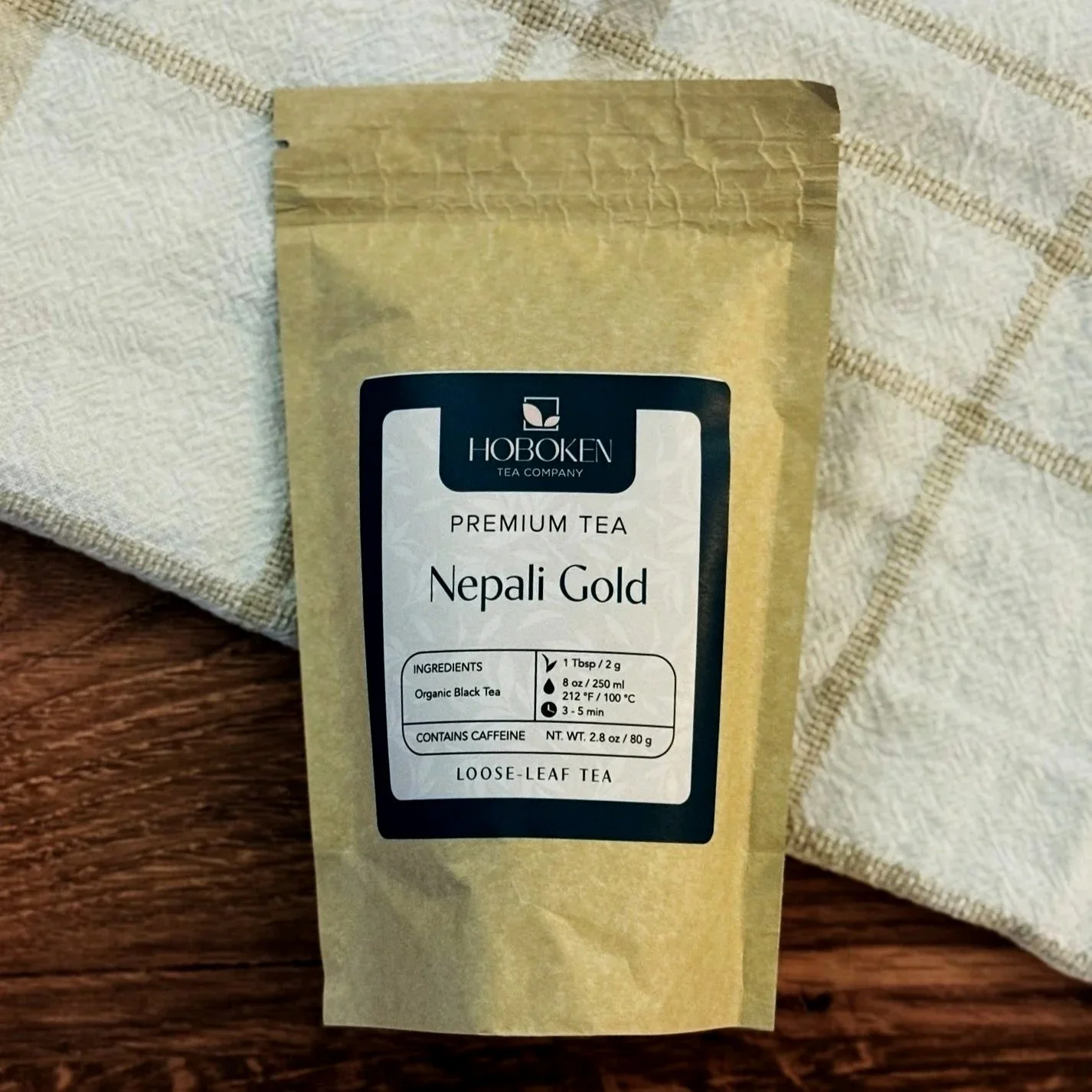 a package of Nepali Gold loose leaf black tea from Hoboken Tea Company