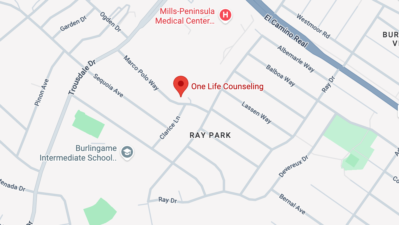Google maps image showing One Life Counseling Center in Burlingame, CA