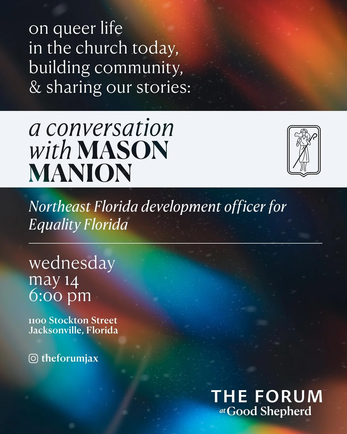 Do we have a treat for you. 🙌

This month at the Forum, we have the opportunity to listen to and pick the brain of the incredible Mason Manion. Mason is the Northeast Florida development officer for Equality Florida, a political action organization 