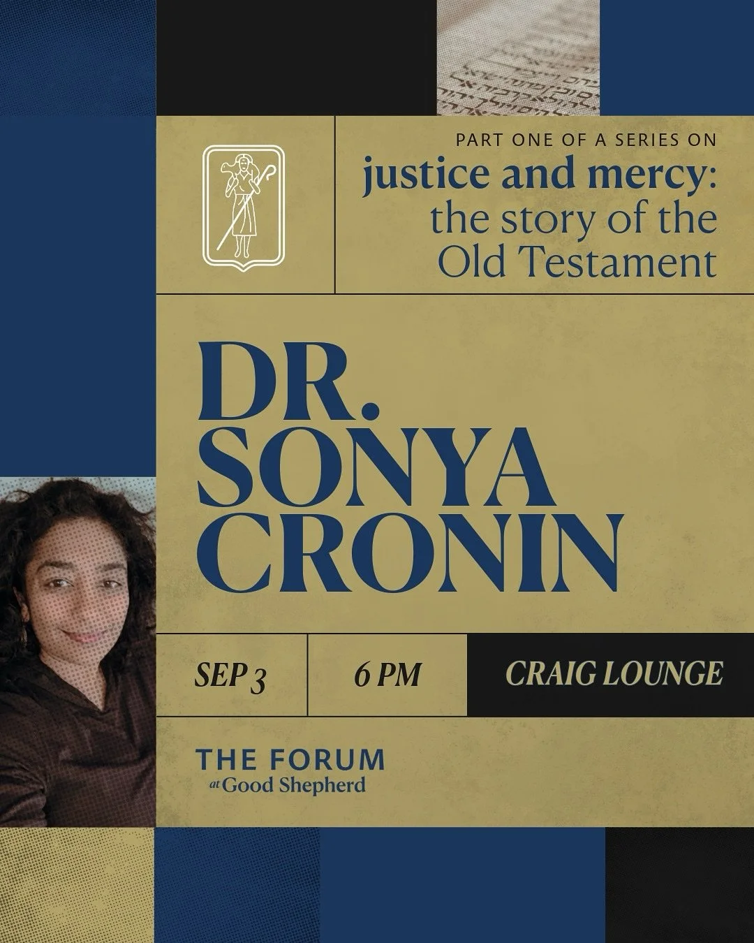 We&rsquo;re back! 🙌 Join us for our first Forum of the year&mdash;part one of a series on justice and mercy: the story of the Old Testament on September 3 at 6 p.m. in Craig Lounge!

Dr. Sonya S. Cronin is a lecturer at Florida State University, hav