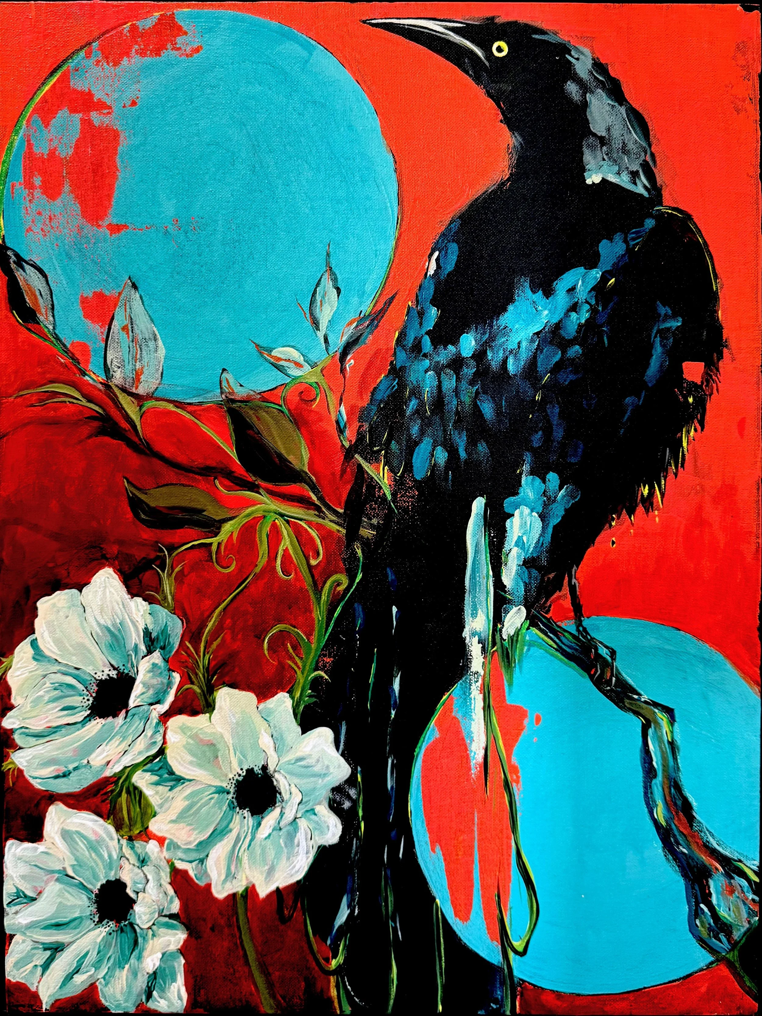 Grackle, 2025  Acryic on Canvas  20x18  $650