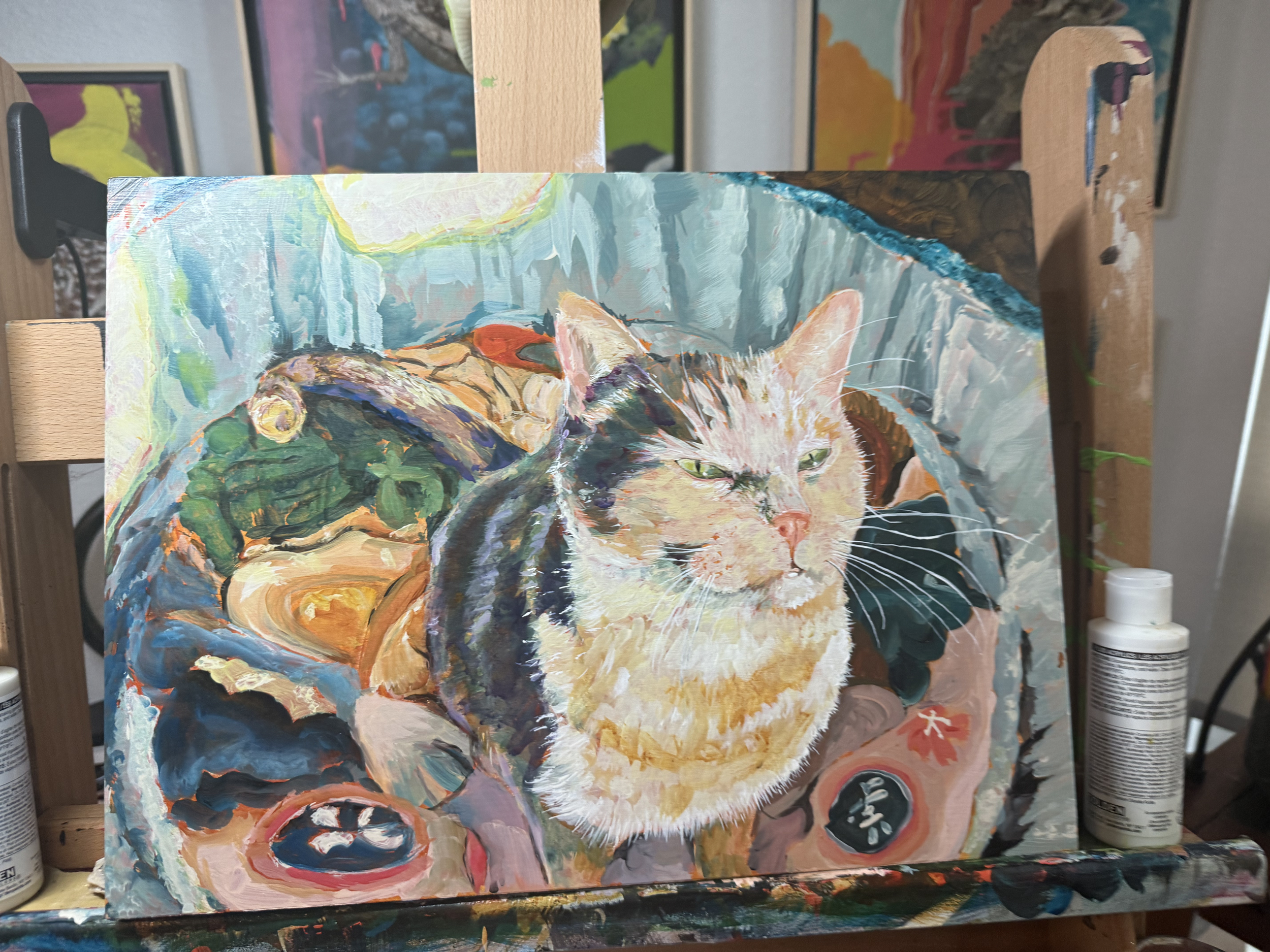 A Cat named Garbage, 2025  Acrylic on Panel  12x16  SOLD  
