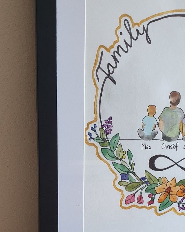 Liebevolles Bild einer Familie mit Aquarellfarben gemalt