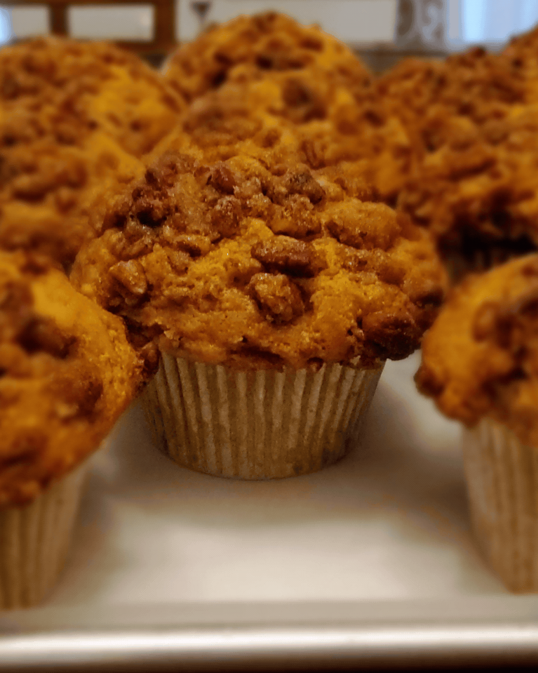 plant-based sweet potato muffins with pecan brown sugar streusel