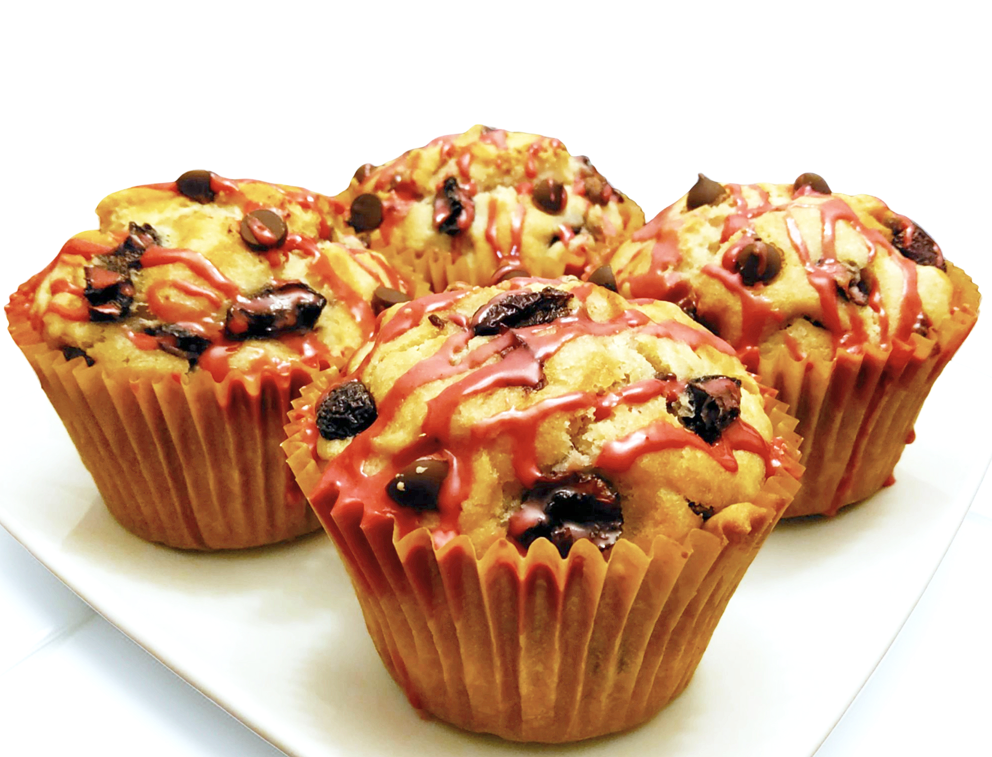 Plant-based and gluten free cherry chocolate chip muffins
