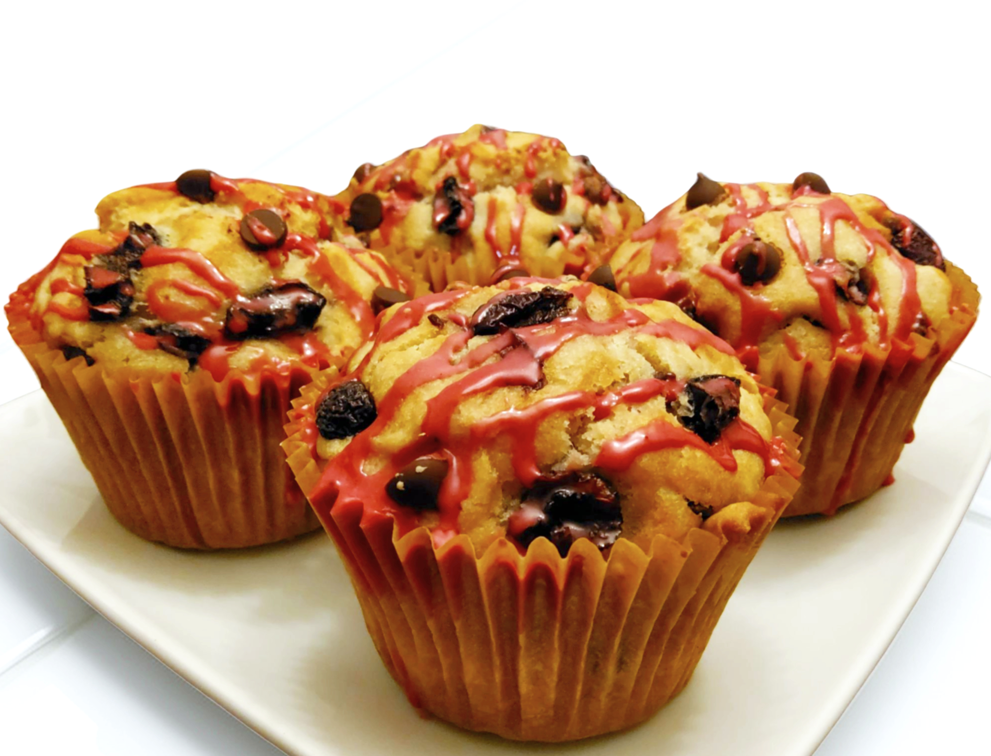 Plant-based and gluten-free cherry chocolate chip muffins