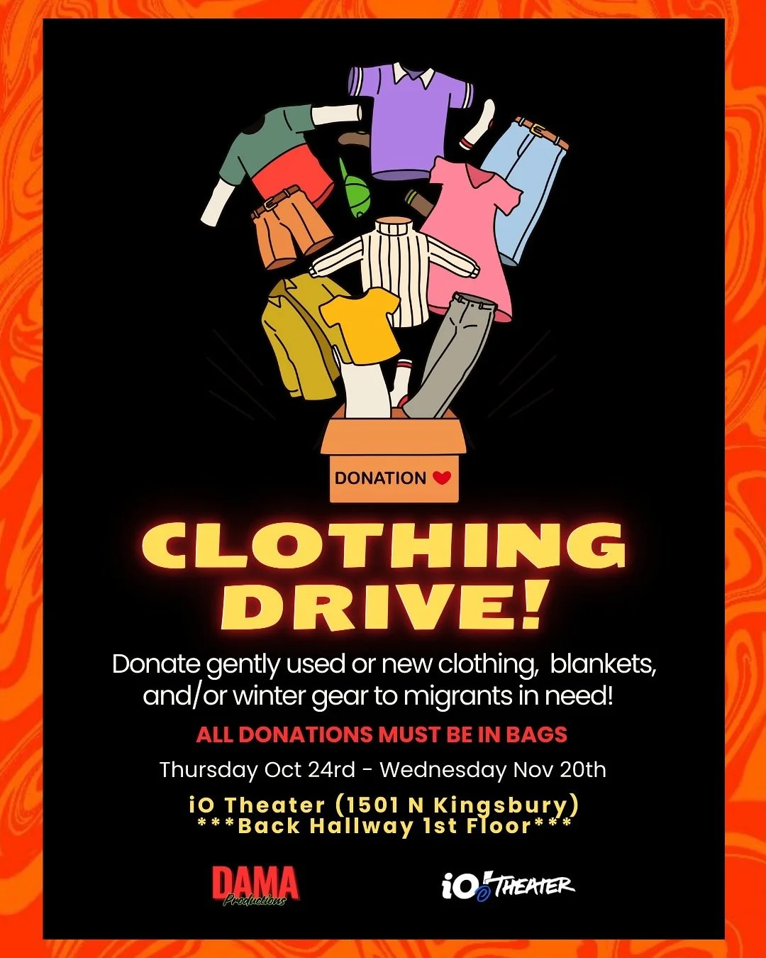 ⭐️CLOTHING DRIVE⭐️

We are running a month long clothing and supplies drive to aid migrants for this upcoming winter. We are looking for winter gear, blankets/fleeces, and shoes and socks. Take a look at what is needed and what is not at the moment! 