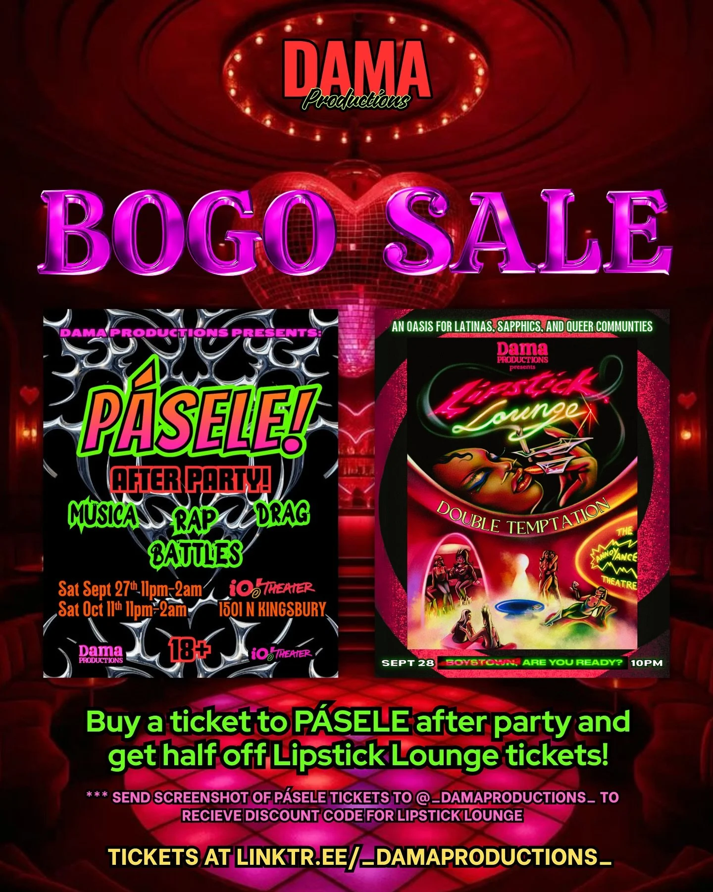 💥EVERYONE LOVES A SALE!💥

We are offering a BUY ONE, GET ONE 50% OFF SALE for this weekends events!

Ready for a weekend that feels like coming home? When you buy a ticket to the P&Aacute;SELE after party, we&rsquo;ll gift you a 50% off code to Lip