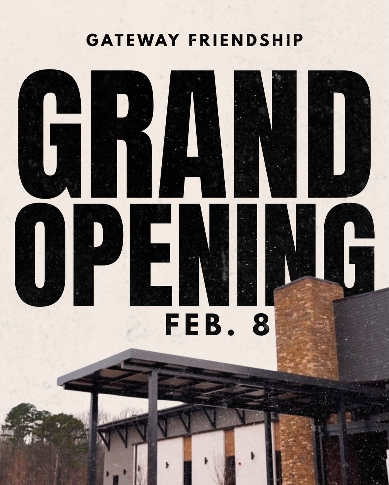 We are so excited to officially announce the grand opening of our brand new church building!!

February 8th 
10:45am
3225 Friendship Rd.

We can&rsquo;t wait to see you there!!