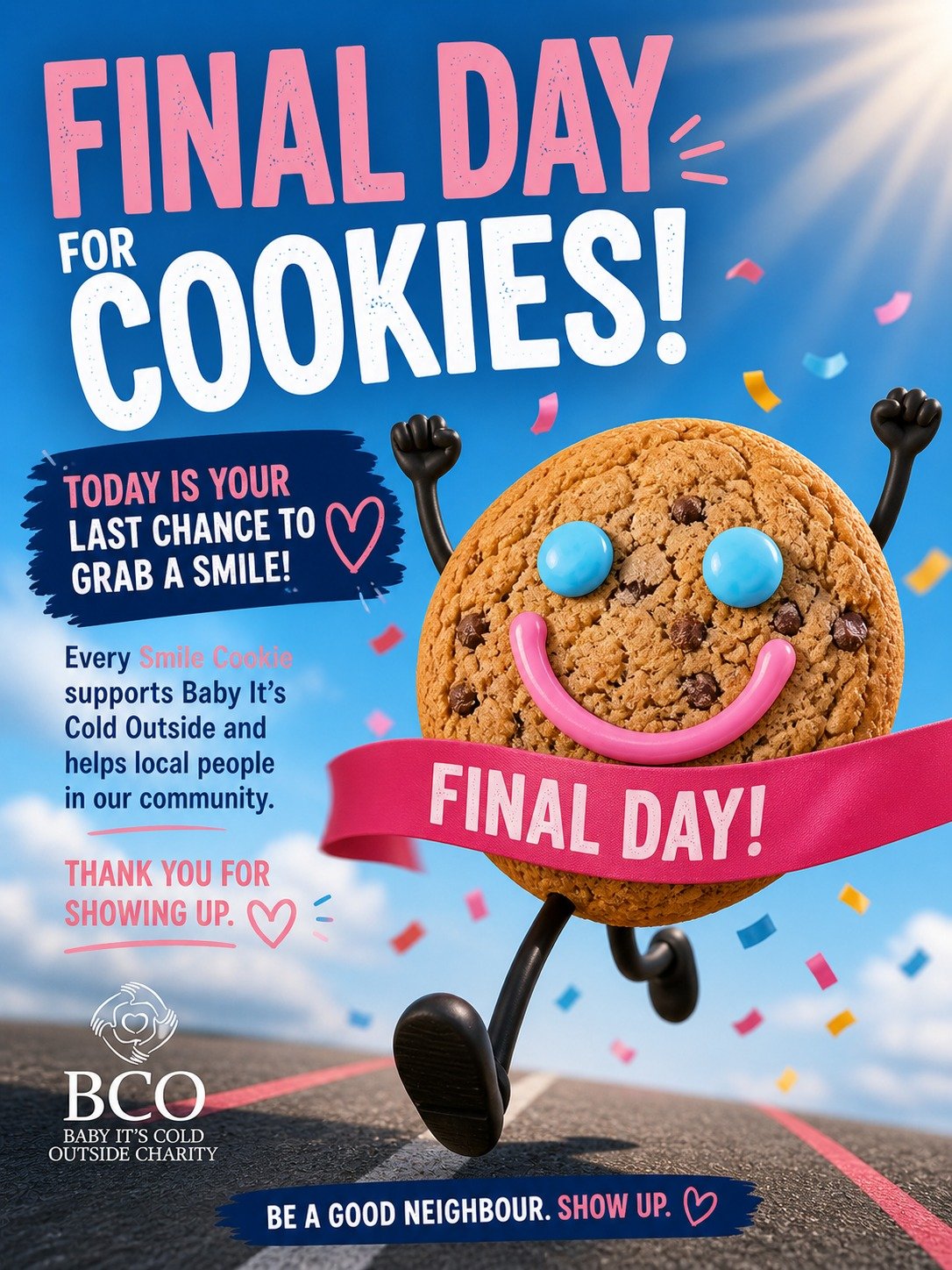 🚨 FINAL DAY FOR SMILE COOKIES 🚨

This is it, Okotoks 💛

Today is your LAST chance to grab a Smile Cookie and help support Baby It&rsquo;s Cold Outside through Smile Cookie Week at Tim Hortons.

We&rsquo;ve been blown away by the kindness, support,