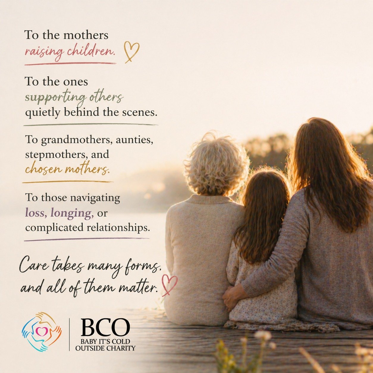 Today, we honour all the ways mothering shows up in our community.

To the mothers raising children.
To the ones supporting others quietly behind the scenes.
To grandmothers, aunties, stepmothers, and chosen mothers.
To those navigating loss, longing