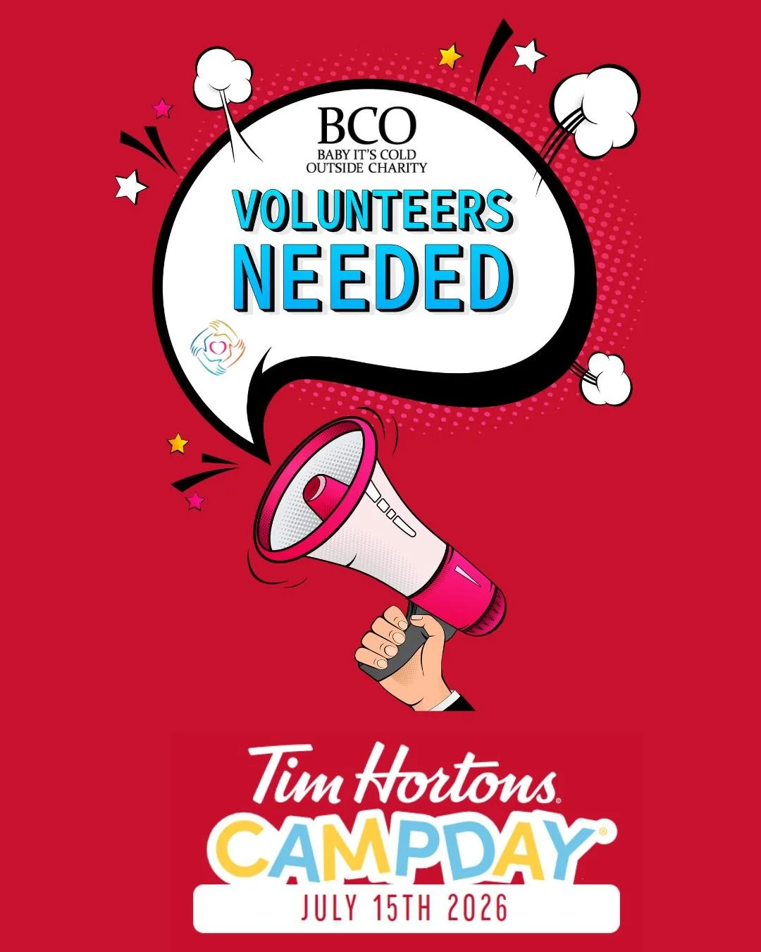 LAST CALL for VOLUNTEERS for the Camp Day celebration on Wednesday July 15, 2026!

2&ndash;4 volunteers per hour between 7:30am&ndash;2:30pm. 

Email admin@babyitcoldoutsidecharity.com with your Name, Time Frame, and if you&rsquo;re bringing people w