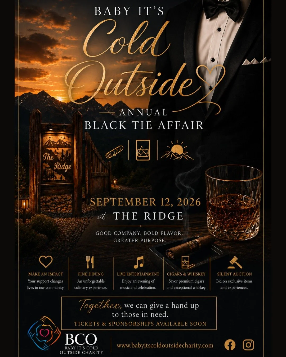 We are thrilled for our Annual Black Tie Affair!

🥃 Tickets are officially ON SALE NOW 🥃

September 12, 2026 at @theridgeokotoks. A full evening of elegance and fun. 

Grab your tickets, table of four, or table of eight at the link in in our bio.

