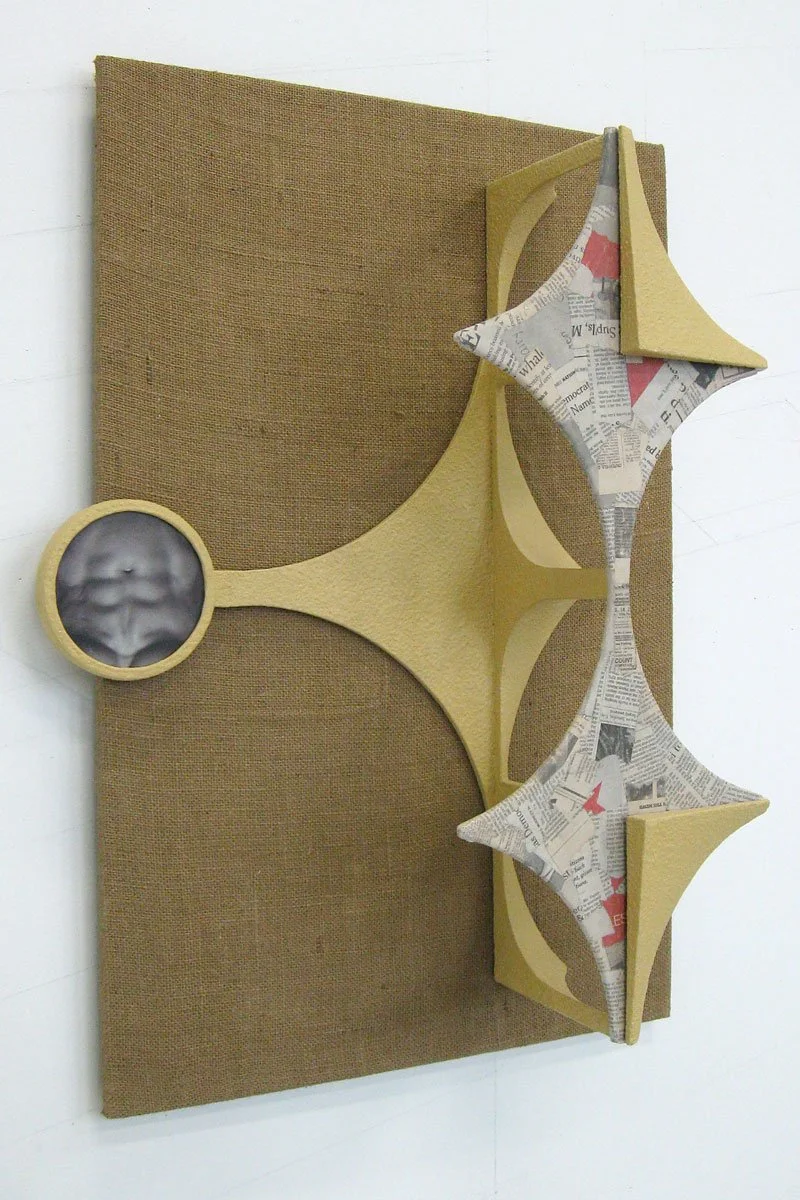 Outside Inside / 2013 / Wood, Plaster, Newspaper, Oil Paint, Burlap / 32 x 21 x 9 inches