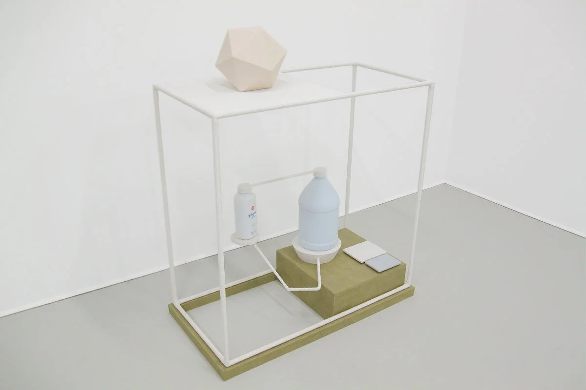 White Trials / 2013 / Steel, Wood, Aqua Resin, Baby Powder, Bleach, Burlap, Paint / 45 x 32 x 16 inches
