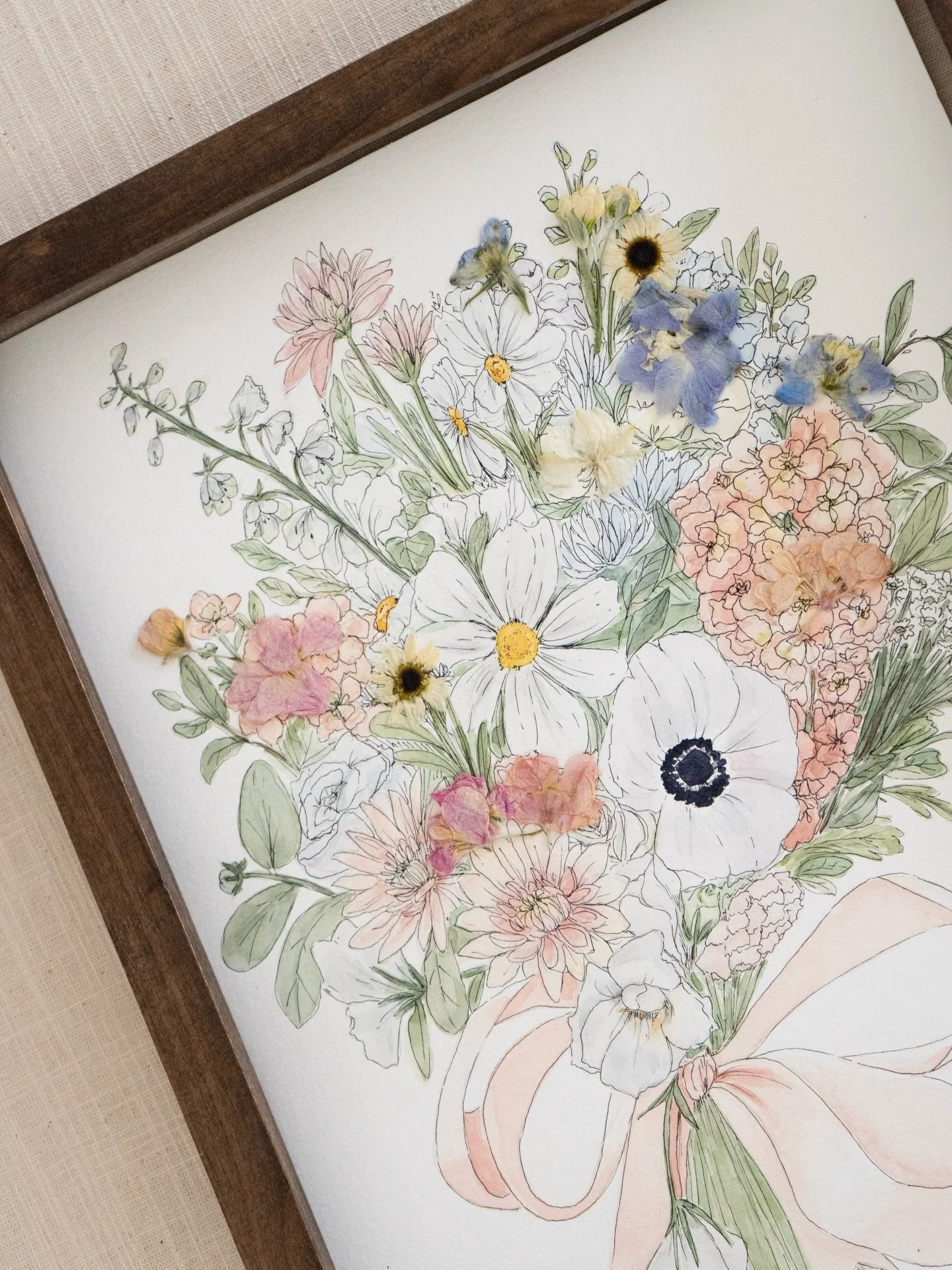 A before &amp; after of our NEW product!!👏💖✨

Our Custom Watercolor Bouquets now come with the option to layer some of your real flowers on top! Swipe to see the bouquet before🤭

Check out our website for more details &amp; frame colors✨

&bull;
&