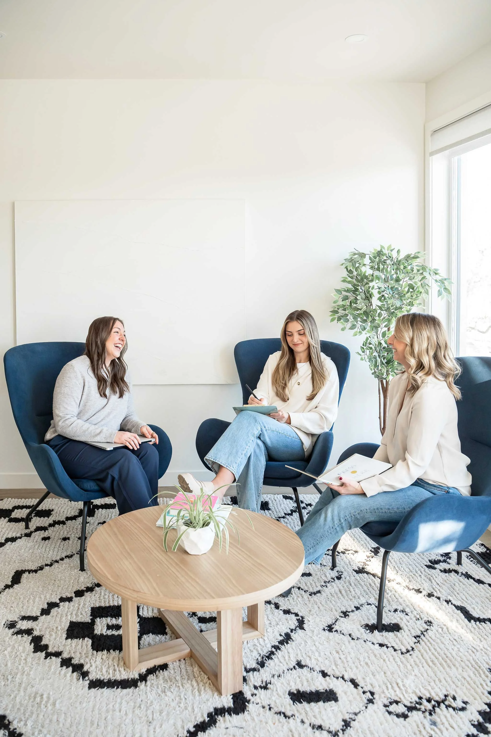 Calgary psychologists collaborating in a supportive therapy meeting