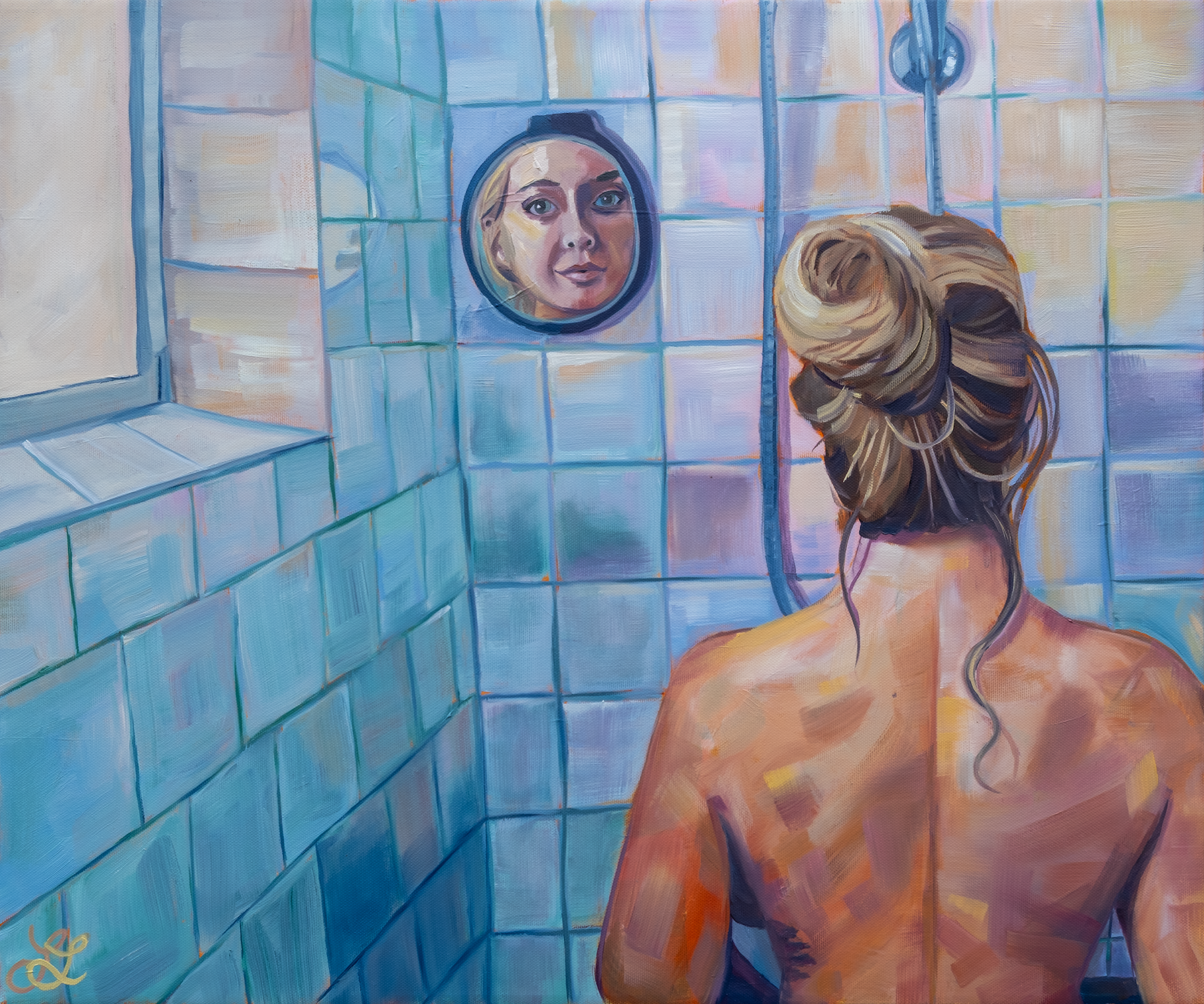 Haiku:
Water Reflections \ 
Google “George Bush self portrait \ 
shower” for context.