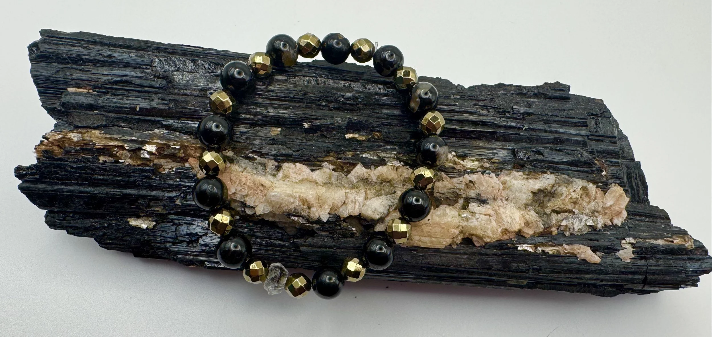 Herkimer, Black Tourmaline, and Pyrite Bracelet