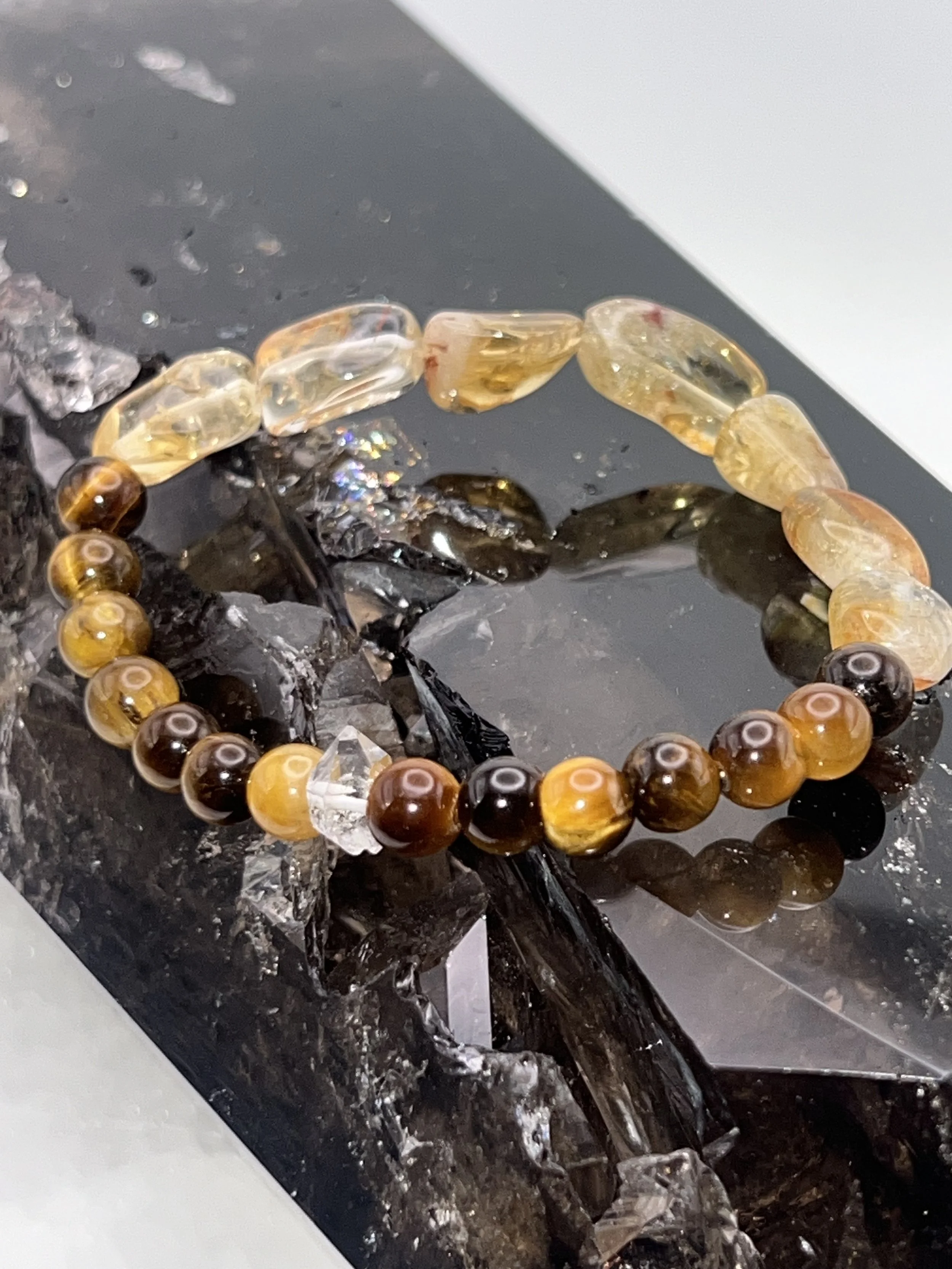 Herkimer, Citrine, and Tiger eye, Bracelet