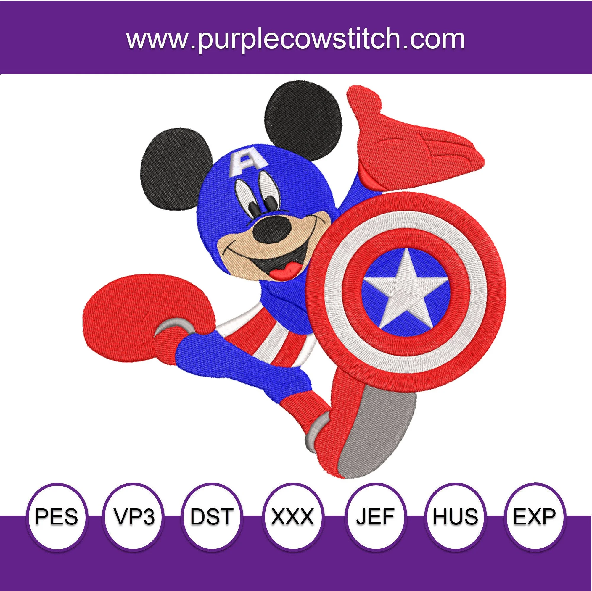 Captain America Mickey Mouse Mashup Machine Embroidery Design.