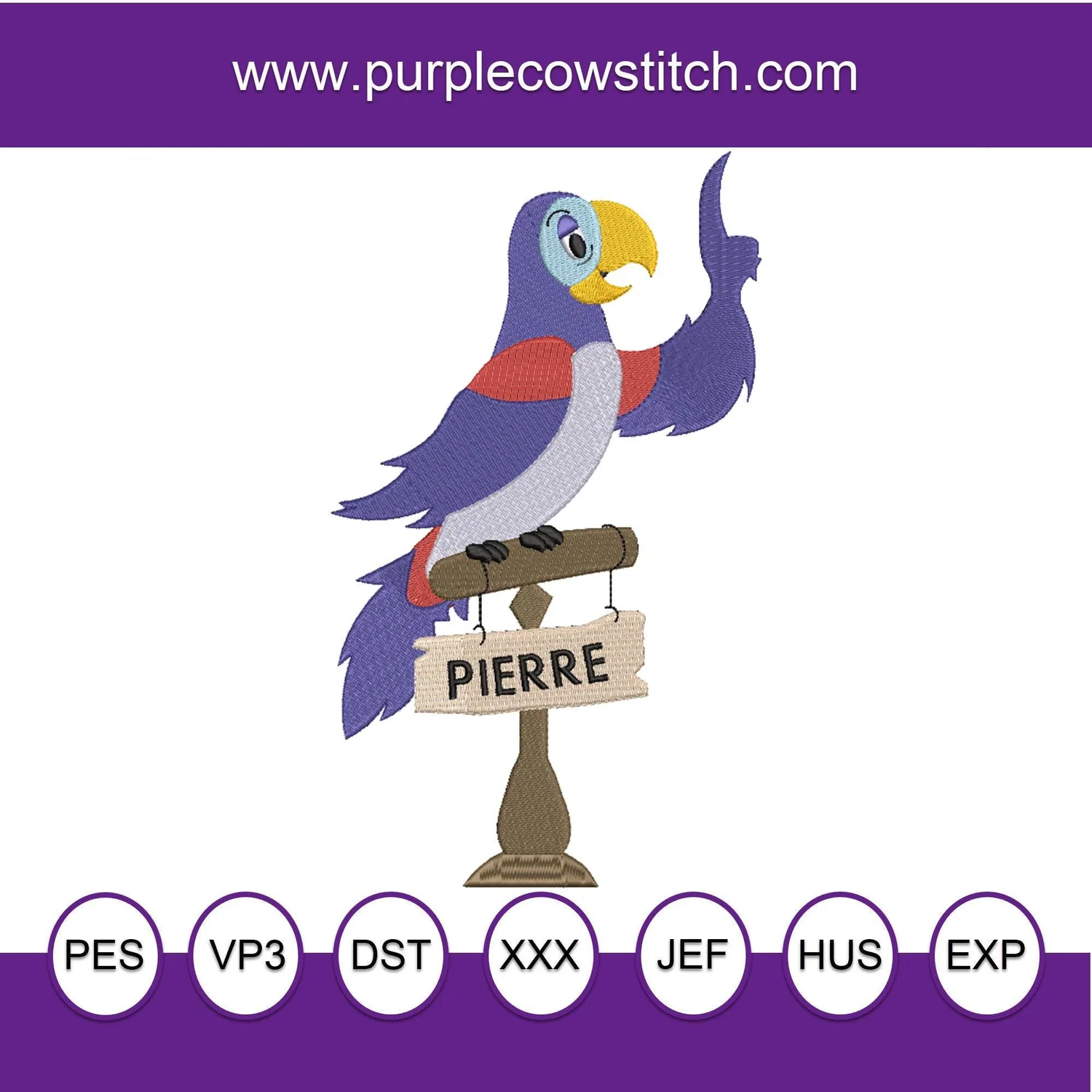 Enchanted Tiki Room Pierre the Parrot Machine Embroidery Design  