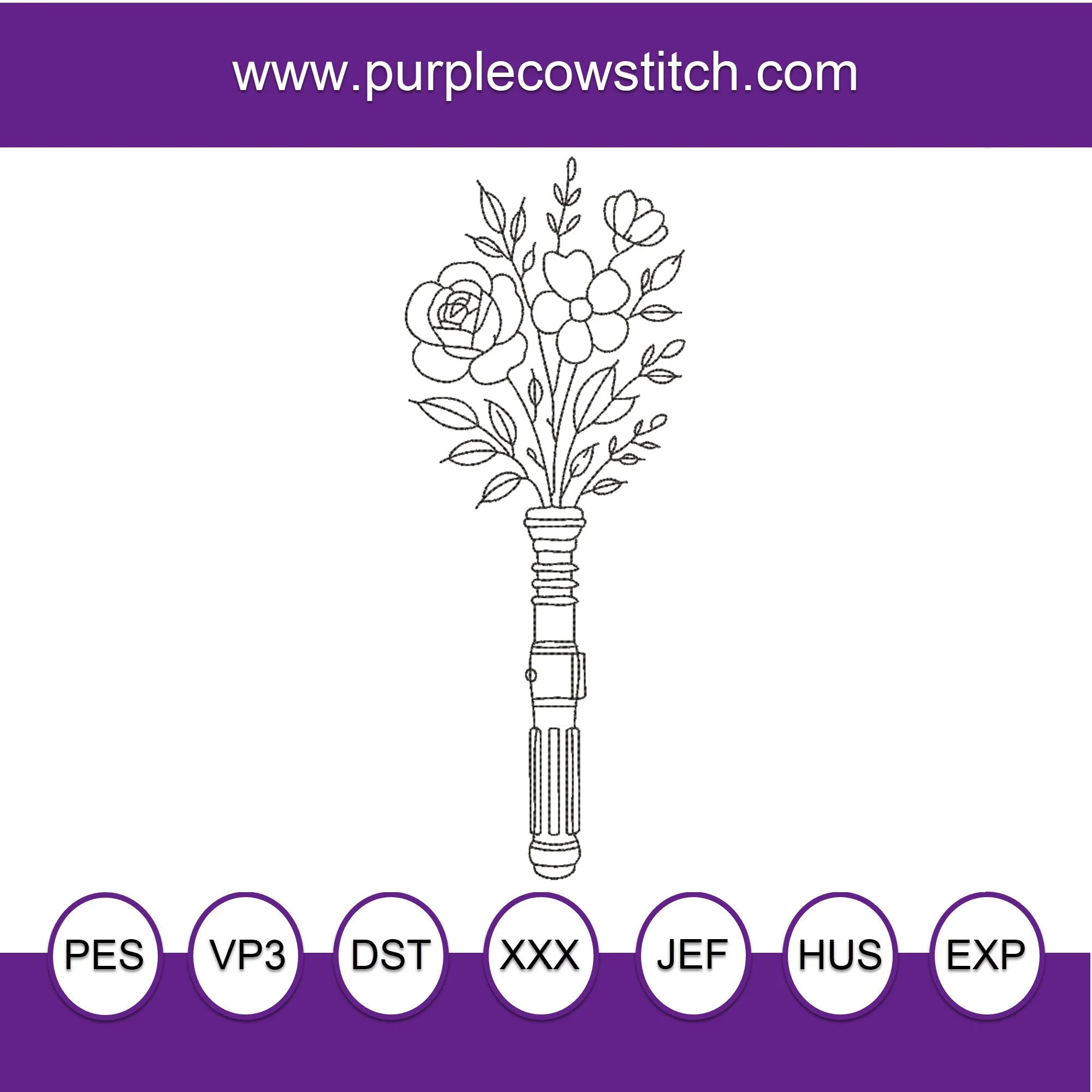 Star Wars inspired Machine Embroidery . Floral Lightsaber Hilt.