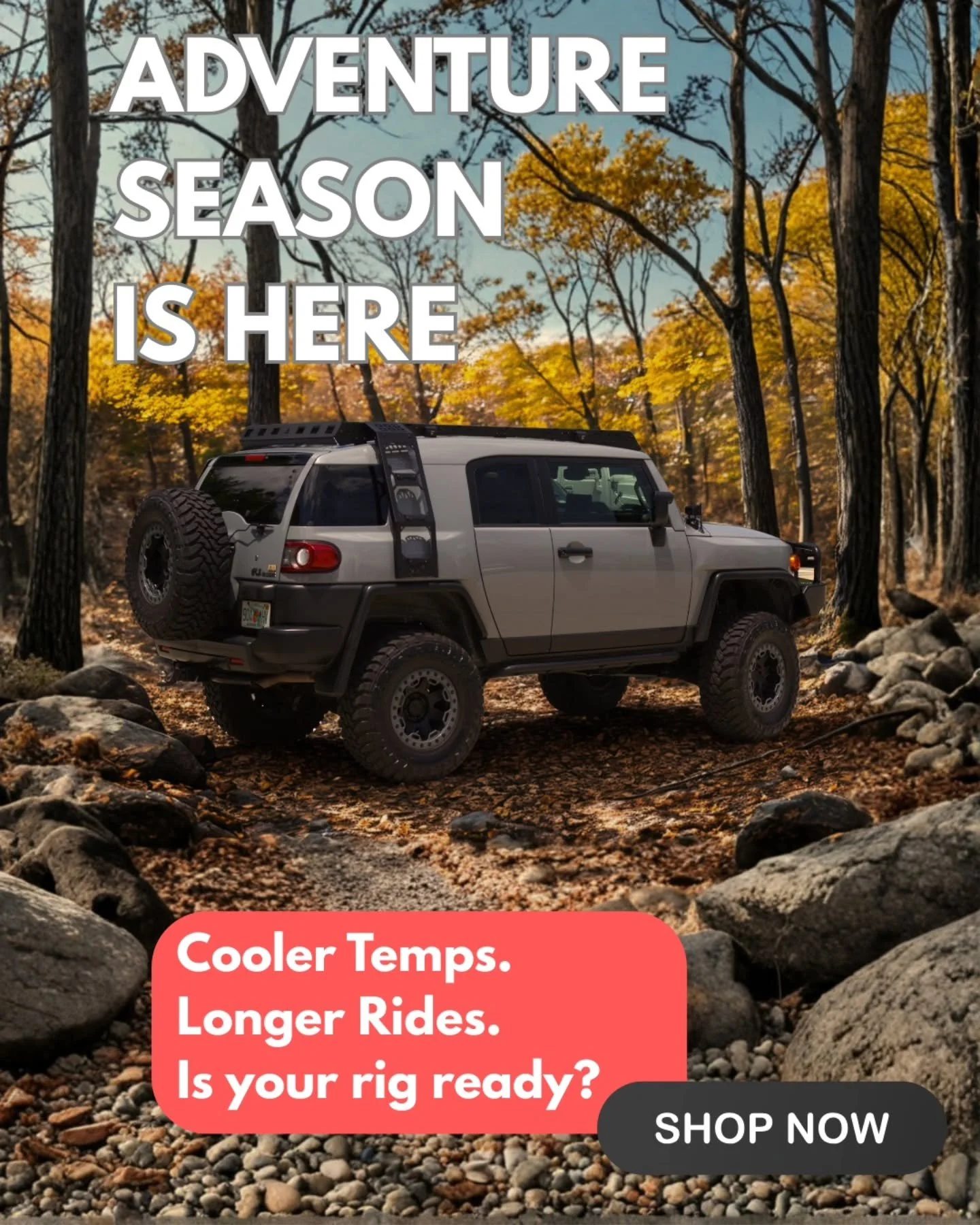 Adventure season is calling. 🍂
Cooler temps, longer rides, and endless trails ahead.
Is your rig ready to roll? 🚙✨

Gear up now and make every mile count.
👉 Tap the link in our bio to shop.

Your next adventure starts here

#AdventureAwaits #trail