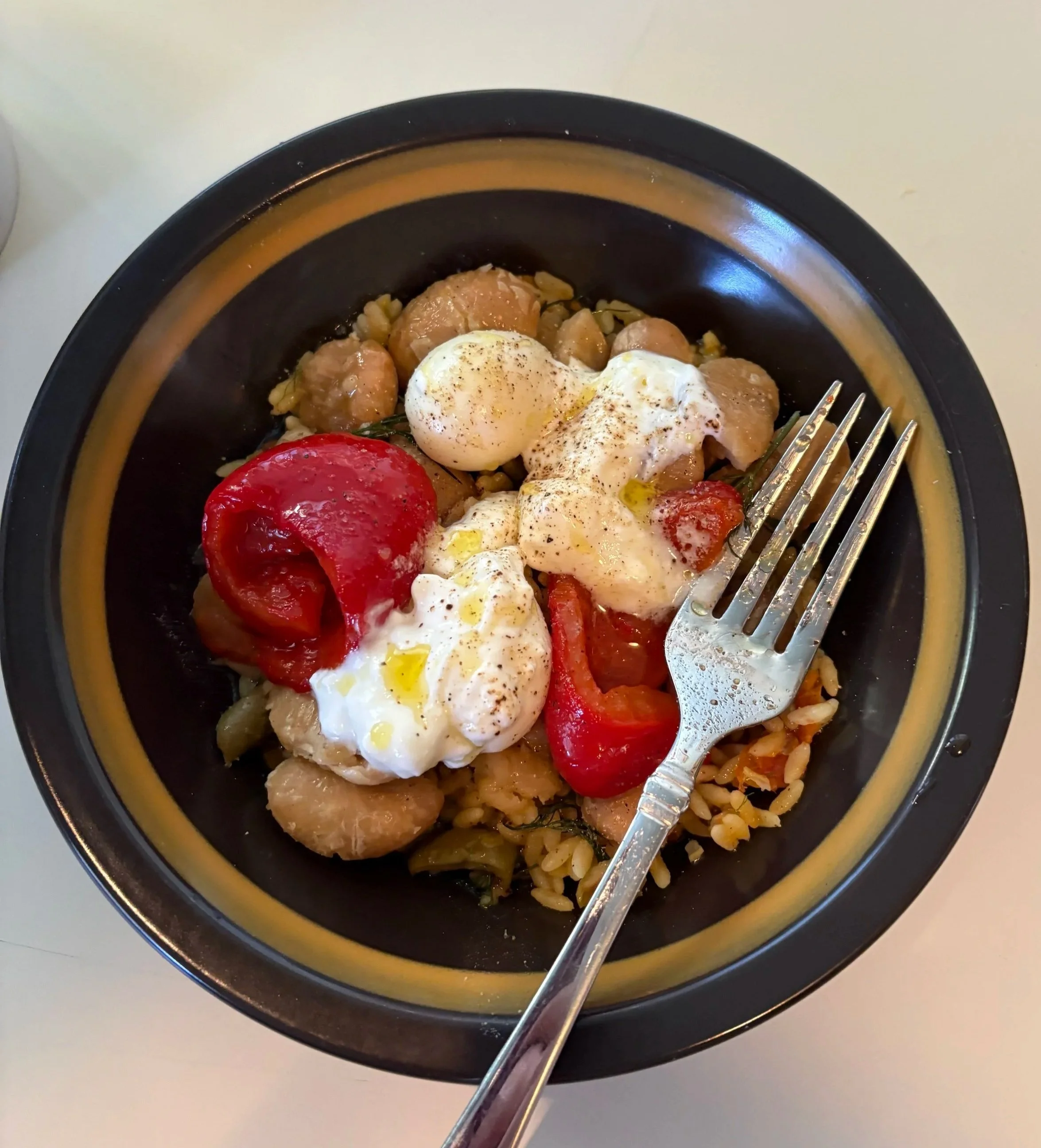 Orzo-y Yogurt-y Pickled Quail Eggy Beans