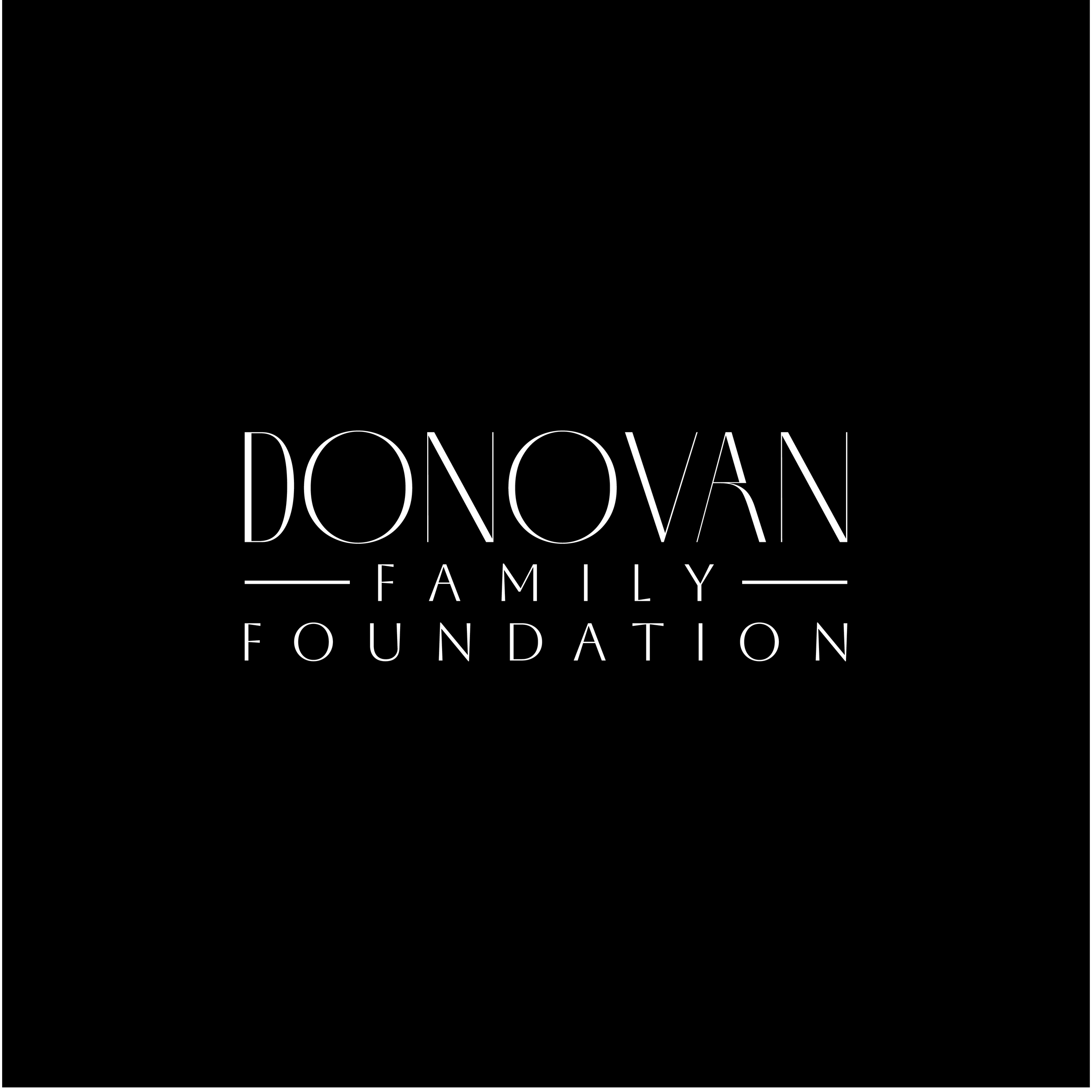 Black background with white text displaying 'DONOVAN FAMILY FOUNDATION' in a stylized font.