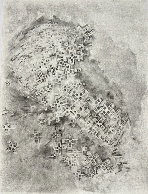 Connected, Charcoal, 16 x 30 inches, 2024
