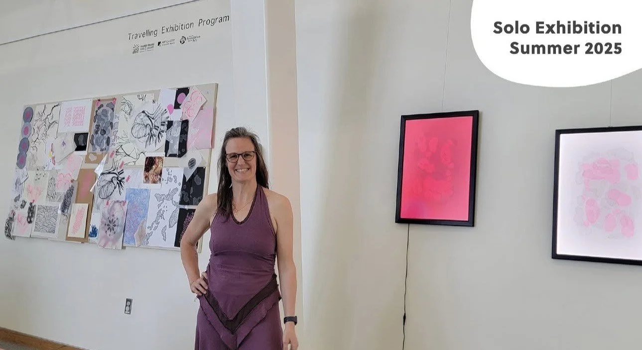 Marie Cymbaluk at her solo exhibition, TREX Northwest Wall, Grande Prairie Public Library, June 19–August 28, 2025