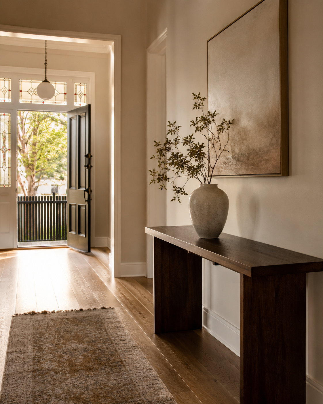 A calm, finished entryway in a renovated Melbourne home
