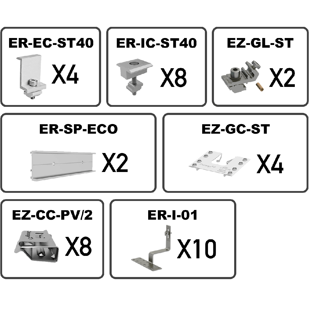 Clenergy - 4 panel tile kit with 40mm clamps