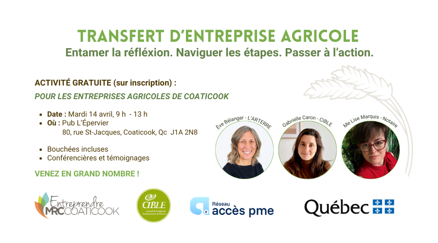 Matinée-conférence sur le transfert d'entreprise agricole - MRC de Coaticook