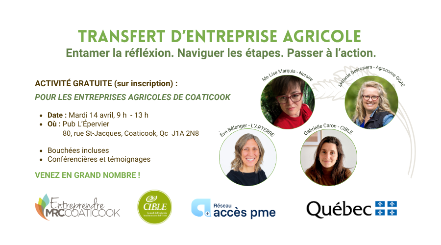 Matinée-conférence sur le transfert d'entreprise agricole - MRC de Coaticook