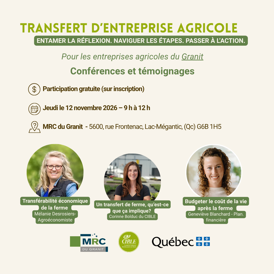 Conférence-réseautage sur le transfert d'entreprise agricole - MRC du Granit