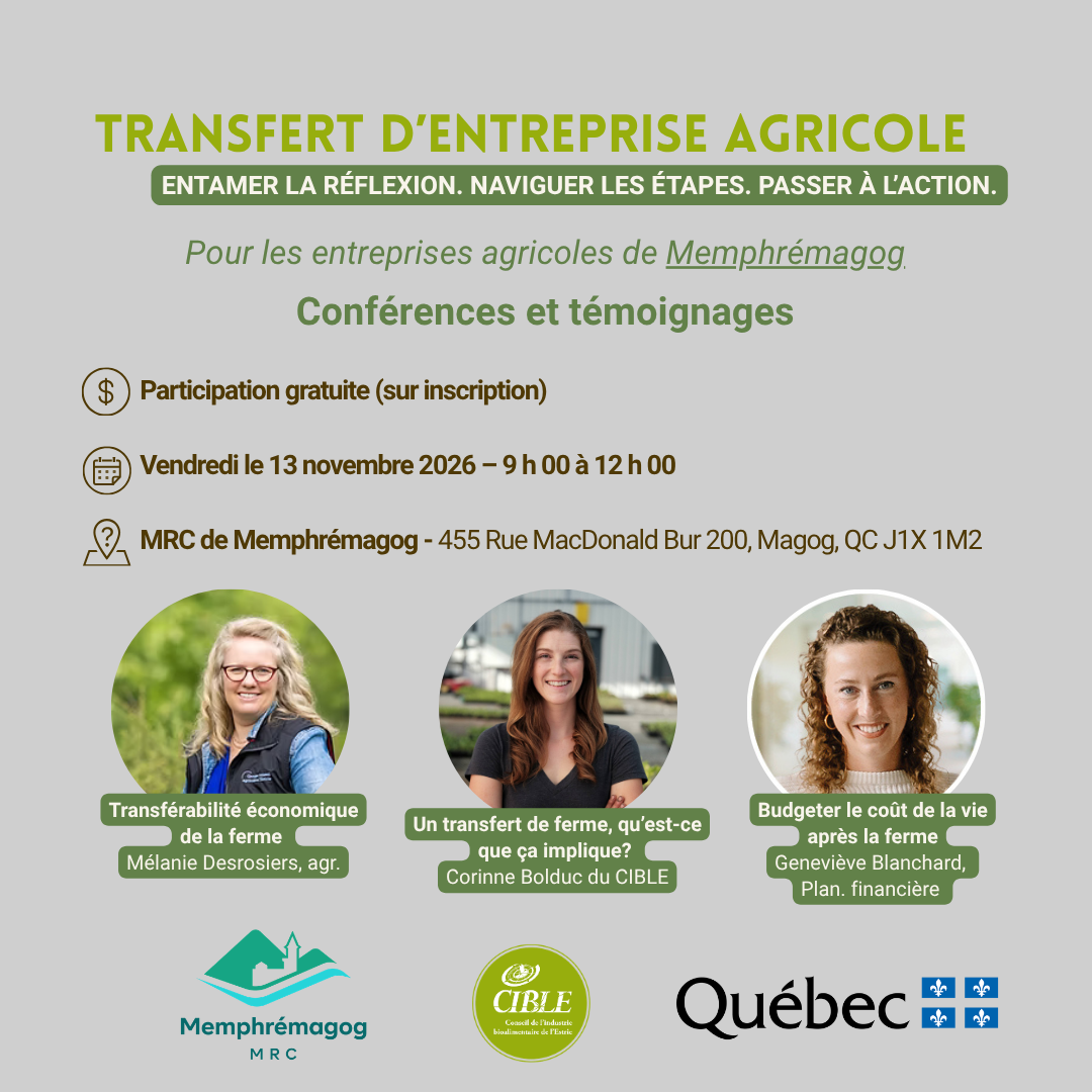 Conférence-réseautage sur le transfert d'entreprise agricole - Memphrémagog