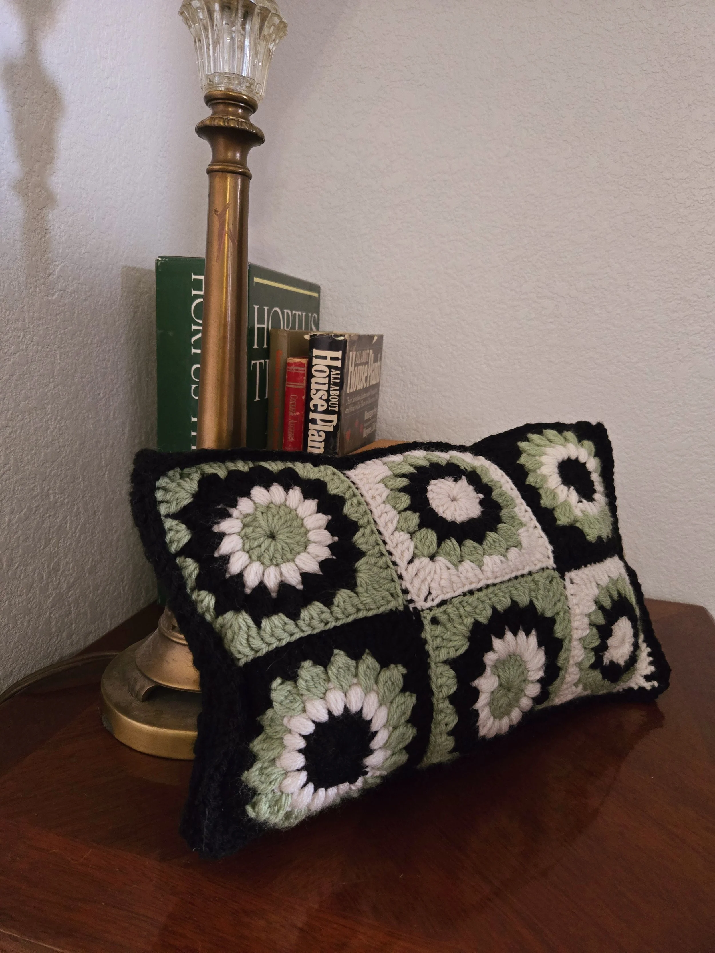 Sage Bloom Granny Square Pillow 11"x6"