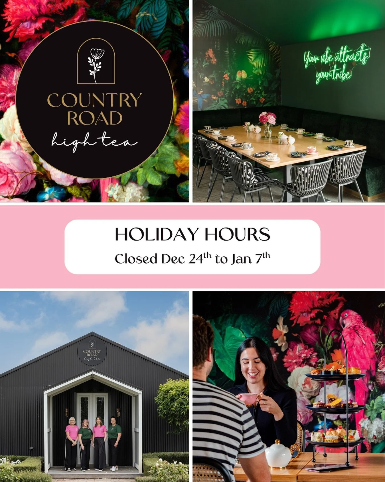 Christmas is just around the corner! 🎄🎅 

We will be taking a break from Dec 24th to Jan 7th 🙂 

Good news! Bookings are still open for High Tea in the New Year and can be made online at anytime via our website. 

We look forward to bringing you s